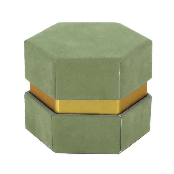 SCATOLA ESAGONALE 8.5XH6.5 VELLUTO VERDE CON DIVISORIO